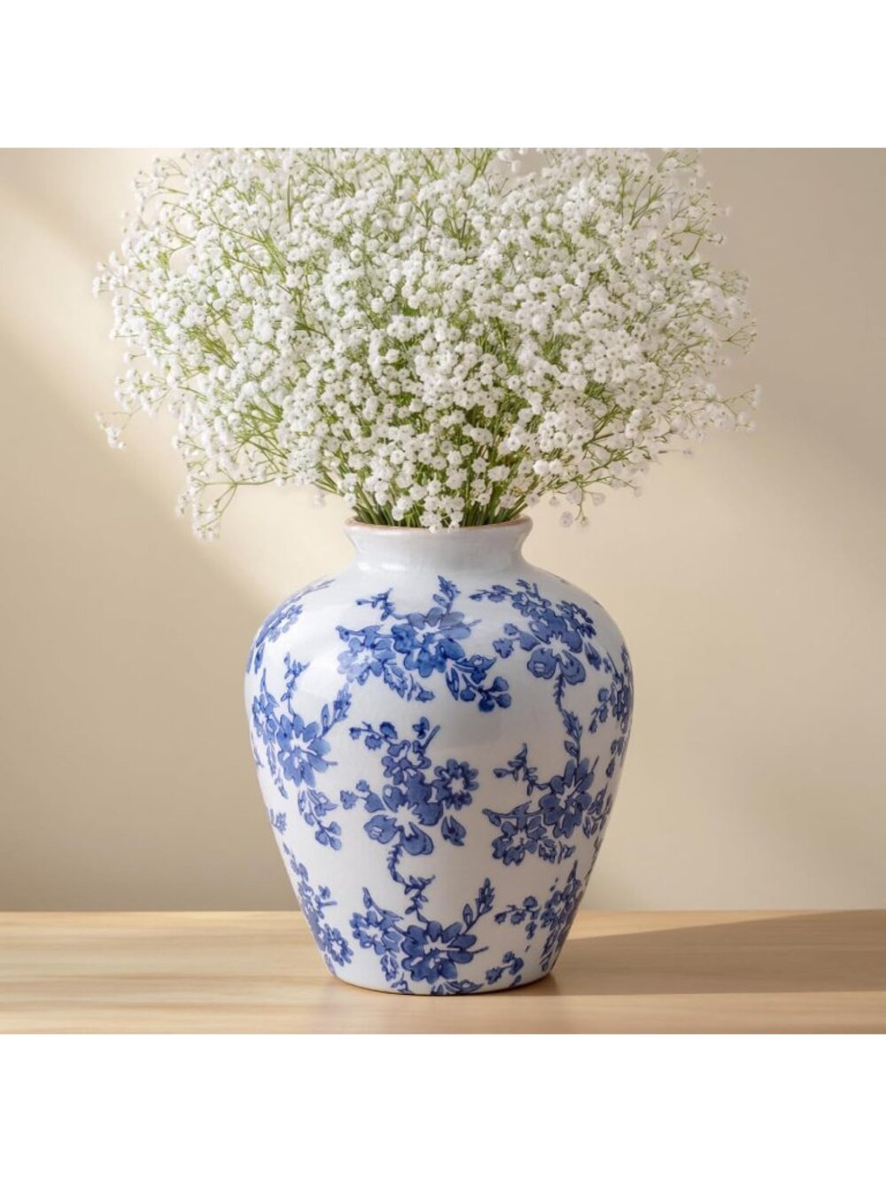 Blue and White Ceramic Flower Vase 8 Inch Vintage Farmhouse Kitchen Home Decor